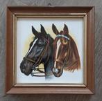 Antieke Paarden paard Wandtegel in lijst 13x13cm, Ophalen of Verzenden, Zo goed als nieuw, Hout