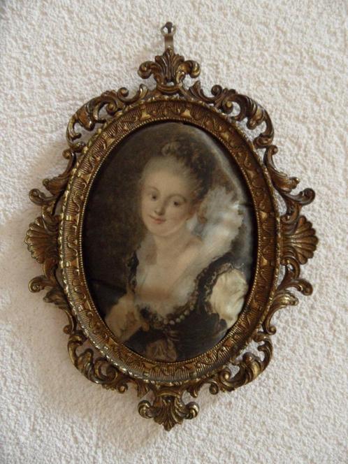 Granguyana - ovaal barokke lijst met vrouw op zijde, Antiek en Kunst, Kunst | Schilderijen | Klassiek, Ophalen of Verzenden
