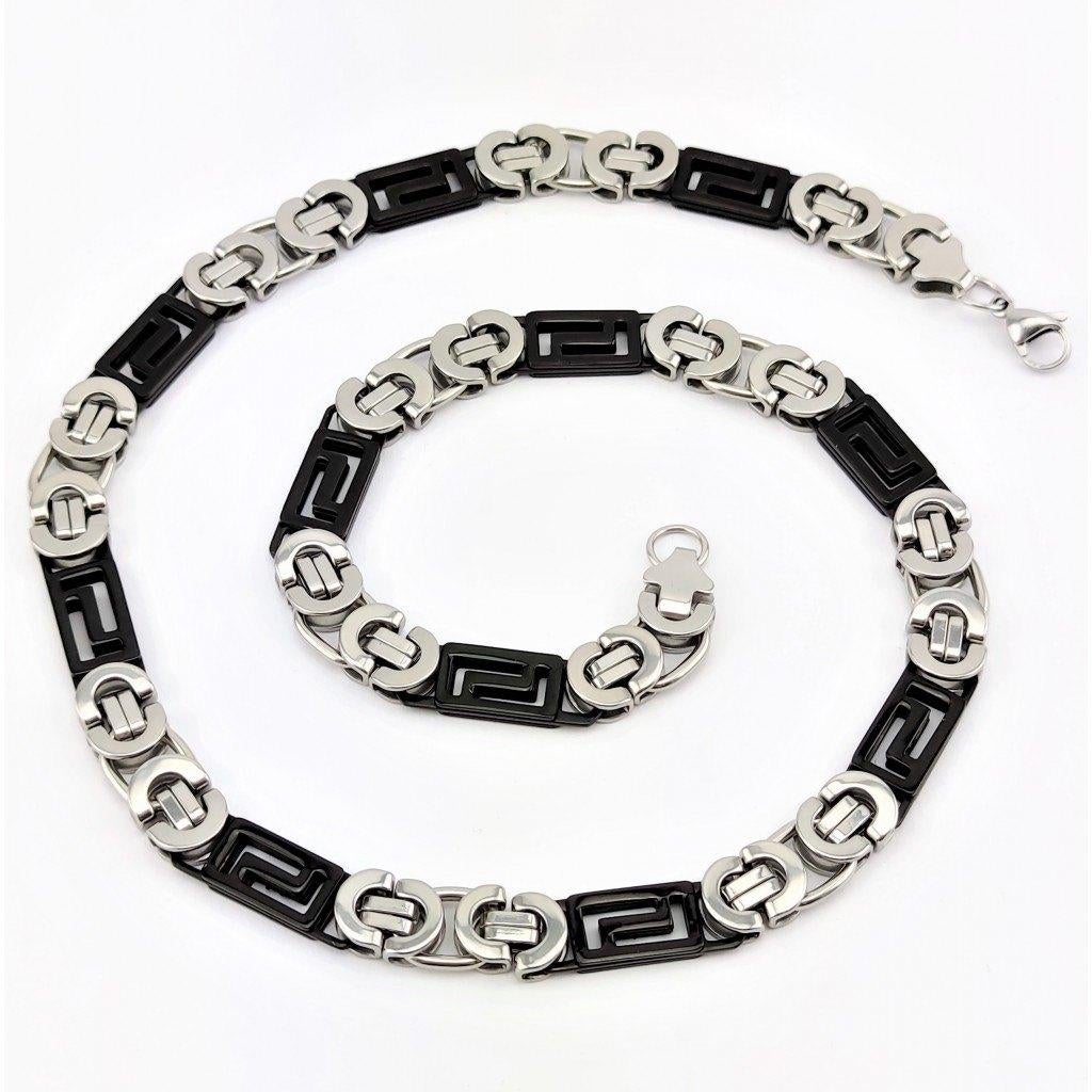 11,5mm Platte Koningsketting Heren - Zwart/Zilverkleurig RVS, Sieraden, Tassen en Uiterlijk, Kettingen, Overige materialen, Birgitta-Gracht 33, 6465 EL Kerkrade, Nederland