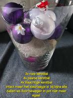 Glazen Vaas (met deco kerstballen (11x) paars, roze lila), Gebruikt, Overige kleuren, Ophalen of Verzenden, Glas