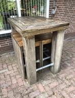 Bartafel met 4 krukken, Tuin en Terras, Ophalen, Gebruikt, Rechthoekig, Hout