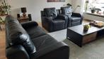 Zwart, leren bankstel, merk Natuzzi, 2 zitter + 2 fauteuils., Huis en Inrichting, Banken | Bankstellen, Ophalen, Gebruikt, 150 tot 200 cm