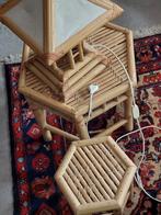 vintage bamboe tafeltjes en lamp, Huis en Inrichting, Ophalen, Overige materialen, Minder dan 50 cm, Gebruikt