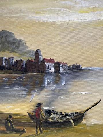 Klassiek Schilderij Kustlandschap Ingelijst Olieverf Doek Ku beschikbaar voor biedingen