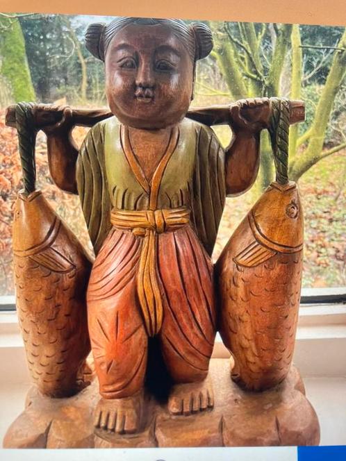 Beschilderd Chinees Houtsnijwerk. Te koop gevraagd!, Antiek en Kunst, Kunst | Beelden en Houtsnijwerken, Ophalen of Verzenden