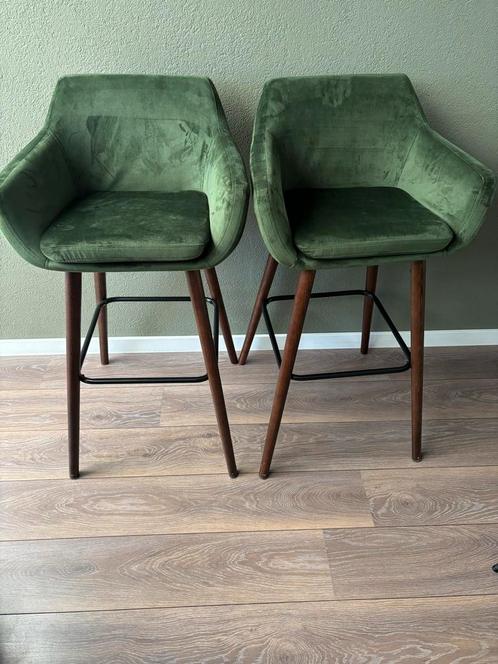 Groene Velvet Bar Kruk met Armleuning, Huis en Inrichting, Stoelen, Zo goed als nieuw, Eén, Hout, Overige kleuren, Ophalen of Verzenden