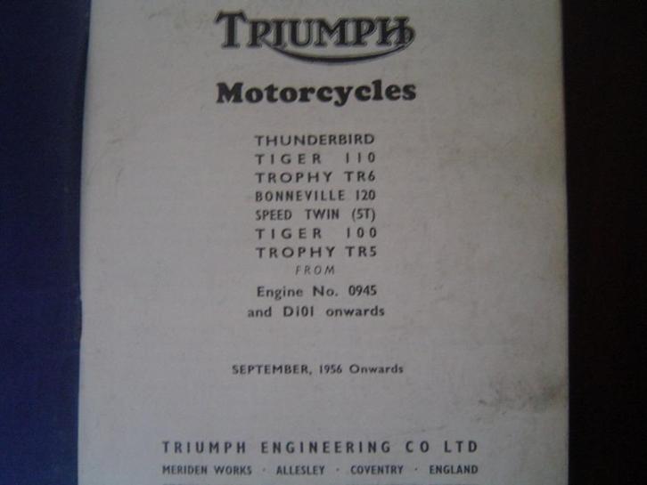 Triumph 6T T110 TR6 T120 1956 -1960 instruction manual, Motoren, Handleidingen en Instructieboekjes, Triumph, Ophalen of Verzenden