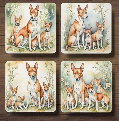 Basenji met puppy’s onderzetters met houder, Huis en Inrichting, Woonaccessoires | Onderzetters, Nieuw, Glas of Kopje, Ophalen of Verzenden