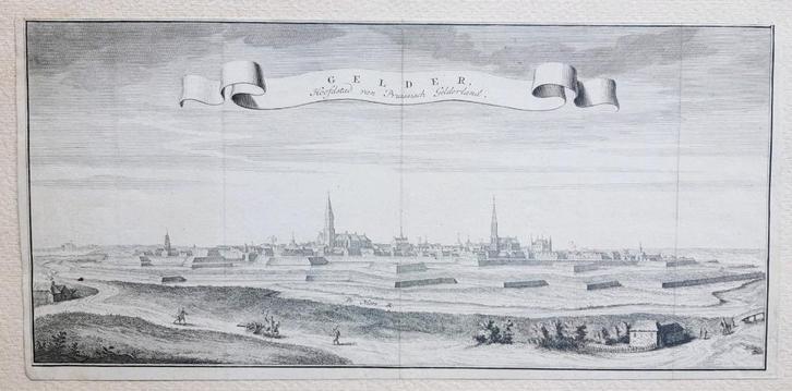Kopergravure Gelder, Hoofdstad Pruissisch Gelderland 1738, Antiek en Kunst, Kunst | Etsen en Gravures, Ophalen of Verzenden