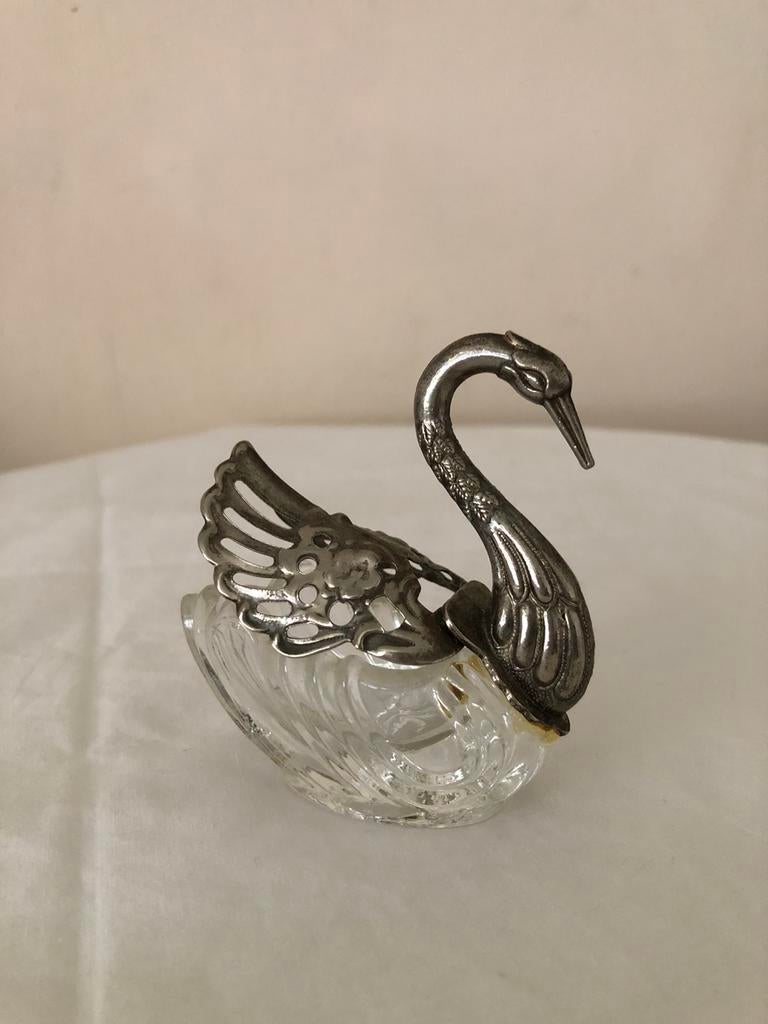 Vintage verzilverd glazen zwan schaaltje, Antiek en Kunst, Ophalen of Verzenden