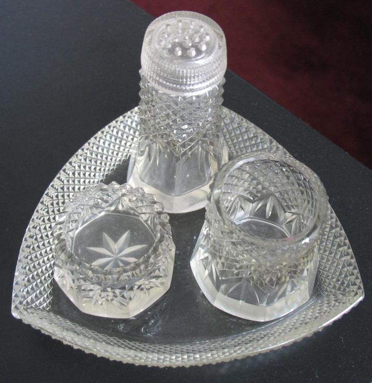 diamantslijpsel waaierkristal peper zout mosterd set, Antiek en Kunst, Antiek | Glas en Kristal, Ophalen of Verzenden