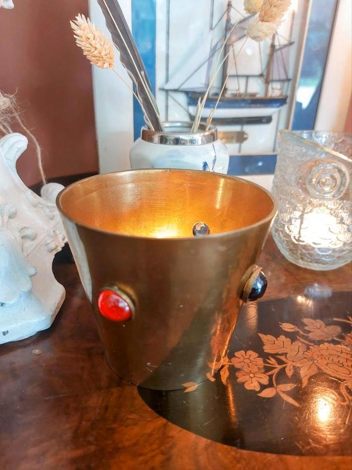 Messing Boho Kaarshouder Gekleurd Glas, Huis en Inrichting, Woonaccessoires | Kandelaars en Kaarsen, Zo goed als nieuw, Kandelaar