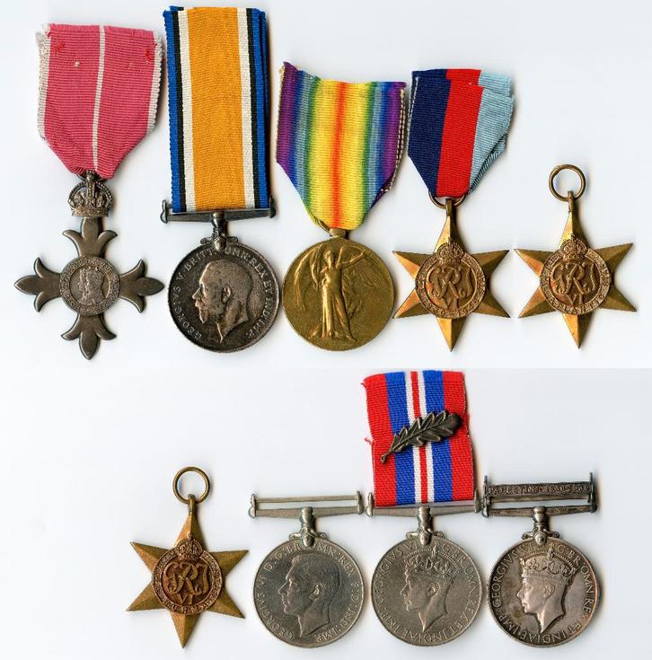 WO2 Unieke Engelse Medailles Set Marine Officier Dapperheid, Verzamelen, Militaria | Tweede Wereldoorlog, Marine, Lintje, Medaille of Wings