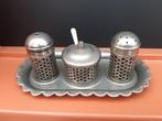 Vintage verzilverd 3-delig peper, zout en mosterd set, Ophalen of Verzenden