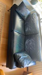 2zitsbank, blauw leder. Breed 193 cm, diep 92 cm, zithoogte, Ophalen, Gebruikt, 150 tot 200 cm, Tweepersoons