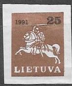 LITOUWEN 25 K. zegel Litouwse ridder 1991, Verzenden, Overige landen, Postfris