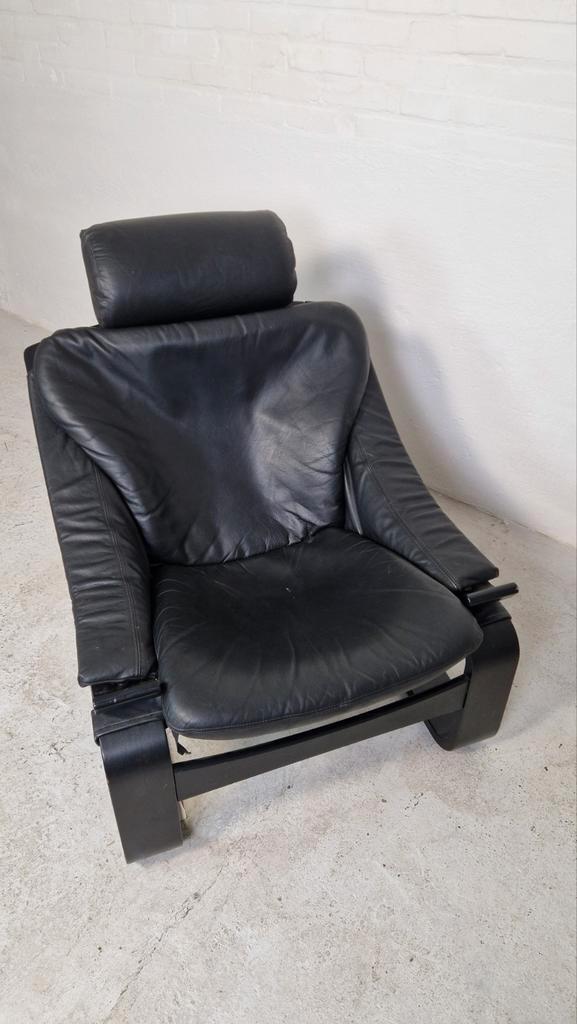 Vintage Zweedse Design Relax Fauteuil, Huis en Inrichting, Fauteuils, Gebruikt, Hout, Leer, 75 tot 100 cm, 75 tot 100 cm, Ophalen