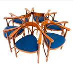 Set van 6 vintage Thonet model No. 81 bentwood, Huis en Inrichting, Vijf, Zes of meer stoelen, Blauw, Vintage retro buisframe design rotan webbing papercord