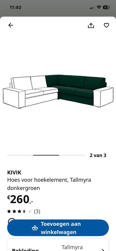 Hoes kivik hoekbank tallmyra groen, Huis en Inrichting, Banken | Bankstellen, Zo goed als nieuw, Vierpersoons of meer, 150 cm of meer