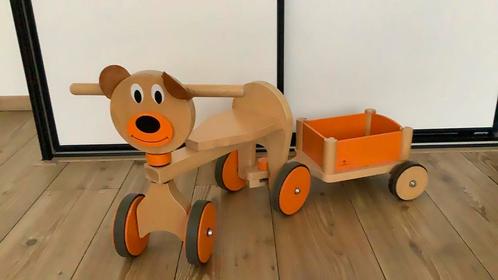 Scratch houten 4 wieler met aanhang wagen, Kinderen en Baby's, Speelgoed | Buiten | Voertuigen en Loopfietsen, Gebruikt, Ophalen