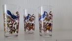 Franse Retro Vintage glazen met vogels en bloemen, Ophalen of Verzenden, Zo goed als nieuw, Frisdrankglas