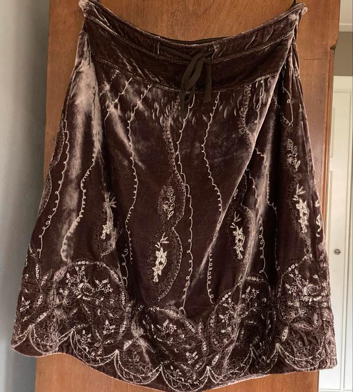 Luisa Cerano Bruine Velours Rok - Maat 42, Kleding | Dames, Rokken, Zo goed als nieuw, Maat 42/44 (L), Bruin, Knielengte, Ophalen of Verzenden