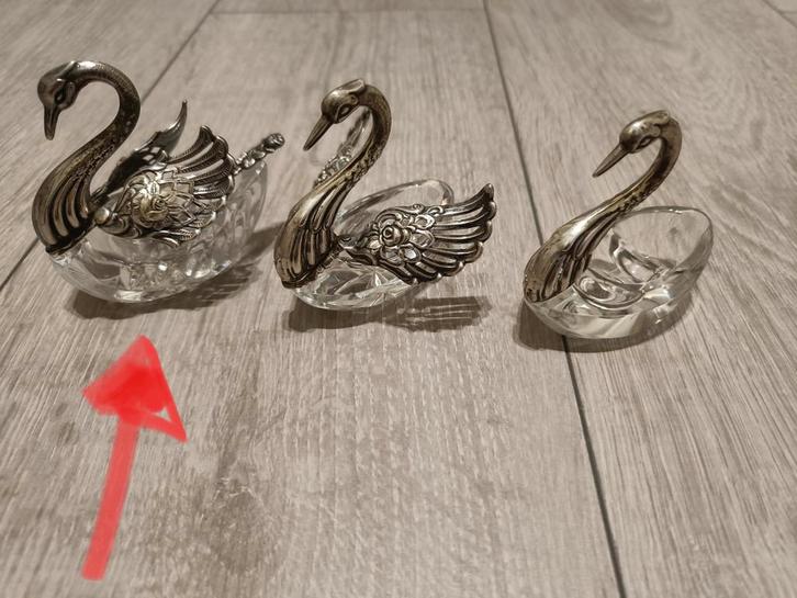 Zilveren Kristallen Zoutvaatjes Zwaan, Antiek en Kunst, Antiek | Glas en Kristal, Ophalen of Verzenden