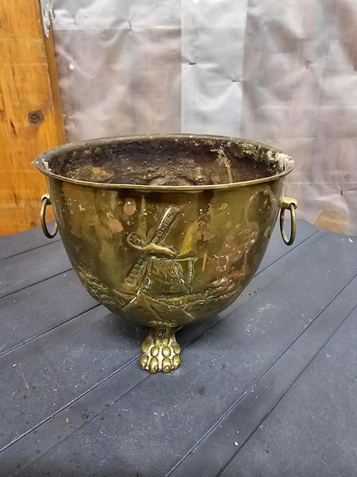 Koperen bloempot met molenmotief, Antiek en Kunst, Antiek | Koper en Brons, Ophalen of Verzenden