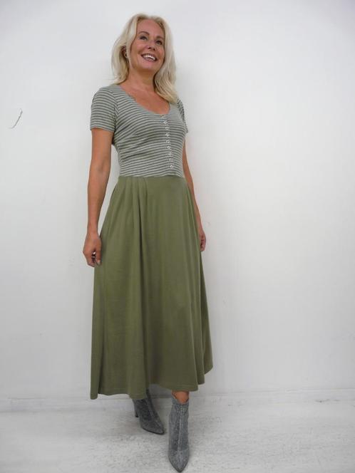 *Abfab Vintage Katoenen Khaki Jurk 38*, Kleding | Dames, Jurken, Zo goed als nieuw, Maat 38/40 (M), Groen, Onder de knie, Ophalen of Verzenden