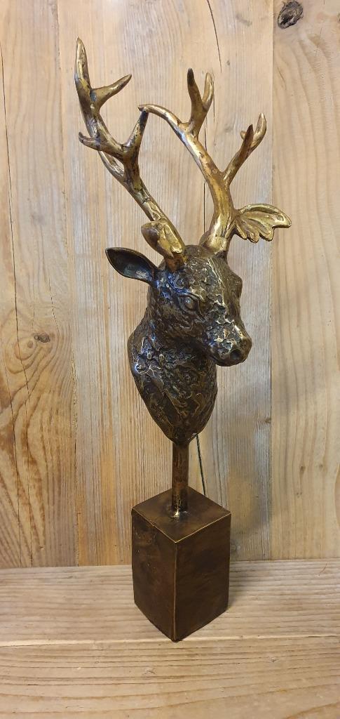 HERTENKOP OP BLOK /bronzen beeld, Verzamelen, Dierenverzamelingen, Nieuw, Gewei of Kop, Hert, Ophalen of Verzenden
