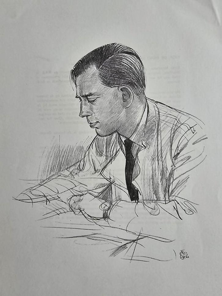 Portret van Prof. Dr. Enno Mandema - Potloodtekening. Otto D, Antiek en Kunst, Kunst | Tekeningen en Foto's, Ophalen of Verzenden