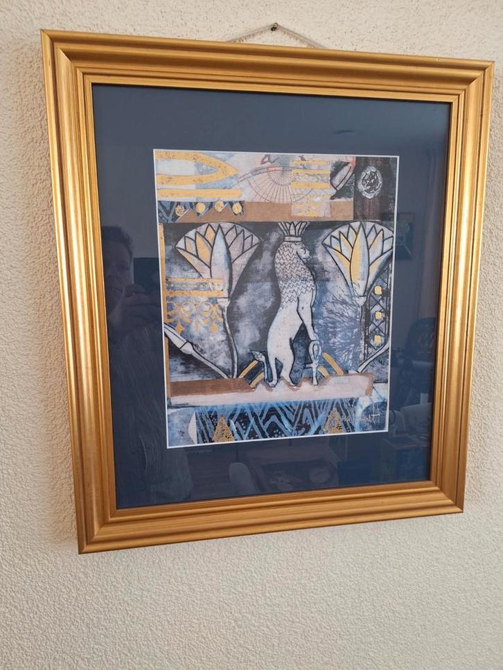2 Stuks Kunstwerk met Gouden Lijst, Antiek en Kunst, Kunst | Overige Kunst, Verzenden