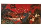 Vintage XXL Aziatisch Wandpaneel met o.a. Kraanvogels, Huis en Inrichting, Ophalen, 125 cm of meer, Zo goed als nieuw, Schilderij
