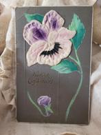 OUDE FELICITATIE  KAART velours viooltje, Verzamelen, Ansichtkaarten | Themakaarten, Ophalen of Verzenden