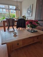 Massief essenhouten salontafel met 2 laatjes., 100 tot 150 cm, Zo goed als nieuw, Minder dan 50 cm, Rechthoekig