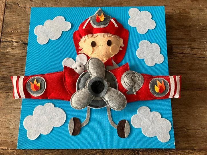 3D canvas vilt schilderij brandweerman in vliegtuig, Kinderen en Baby's, Kinderkamer | Inrichting en Decoratie, Zo goed als nieuw