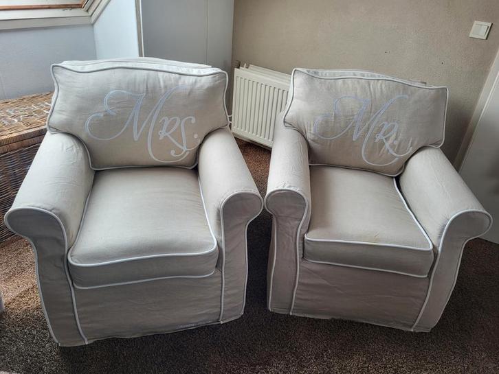 Rivièra Maison Mr. & Mrs. fauteuils set (2) - Nieuwstaat!, Huis en Inrichting, Fauteuils, Zo goed als nieuw, Stof, 75 tot 100 cm