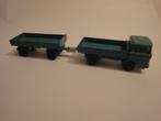 blauwgroene Mercedes Truck +trailer matchbox No 1 + 2 Lesney, Gebruikt, Ophalen of Verzenden, Bus of Vrachtwagen, Diecast, model, Mercedes, Truck, Trailer,verzameling, Matchbox