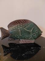 Houten gesneden vis in groen en bruin, Ophalen of Verzenden