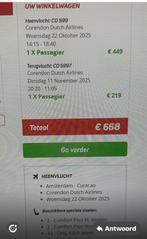 Vliegticket Curacao, Tickets en Kaartjes, Overige Tickets en Kaartjes, Eén persoon