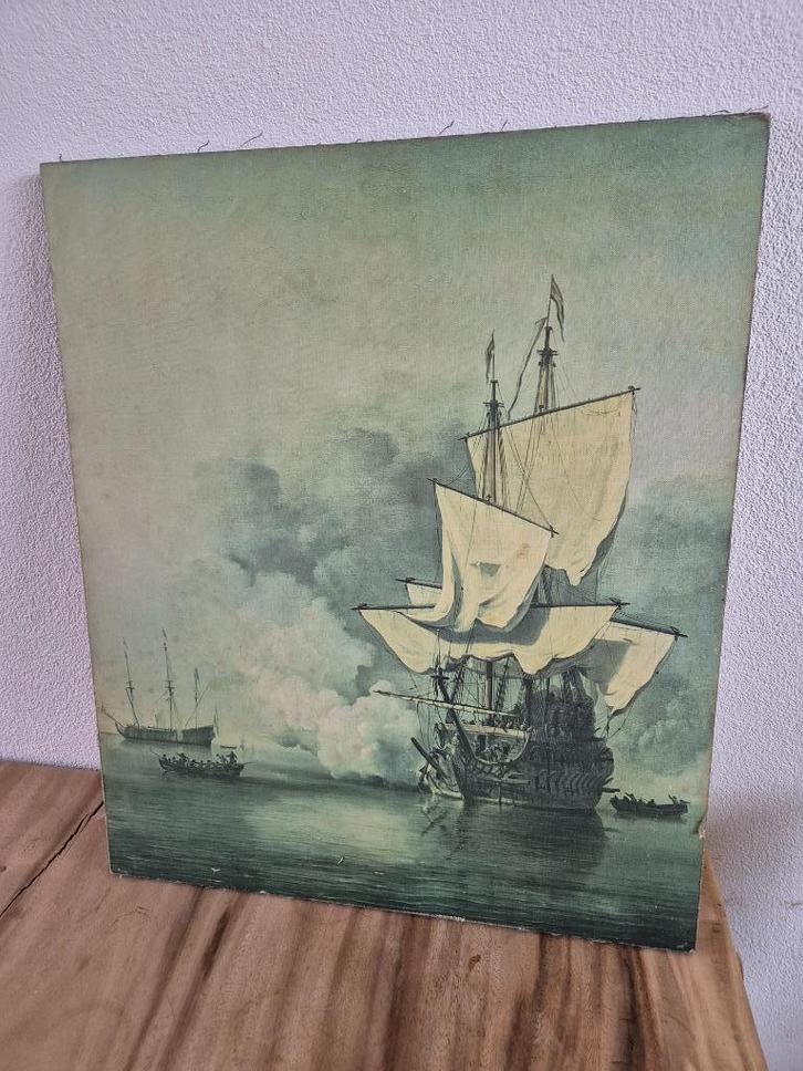 Vintage schilderij Nederlands oorlogsschip, Antiek en Kunst, Kunst | Schilderijen | Klassiek, Ophalen of Verzenden