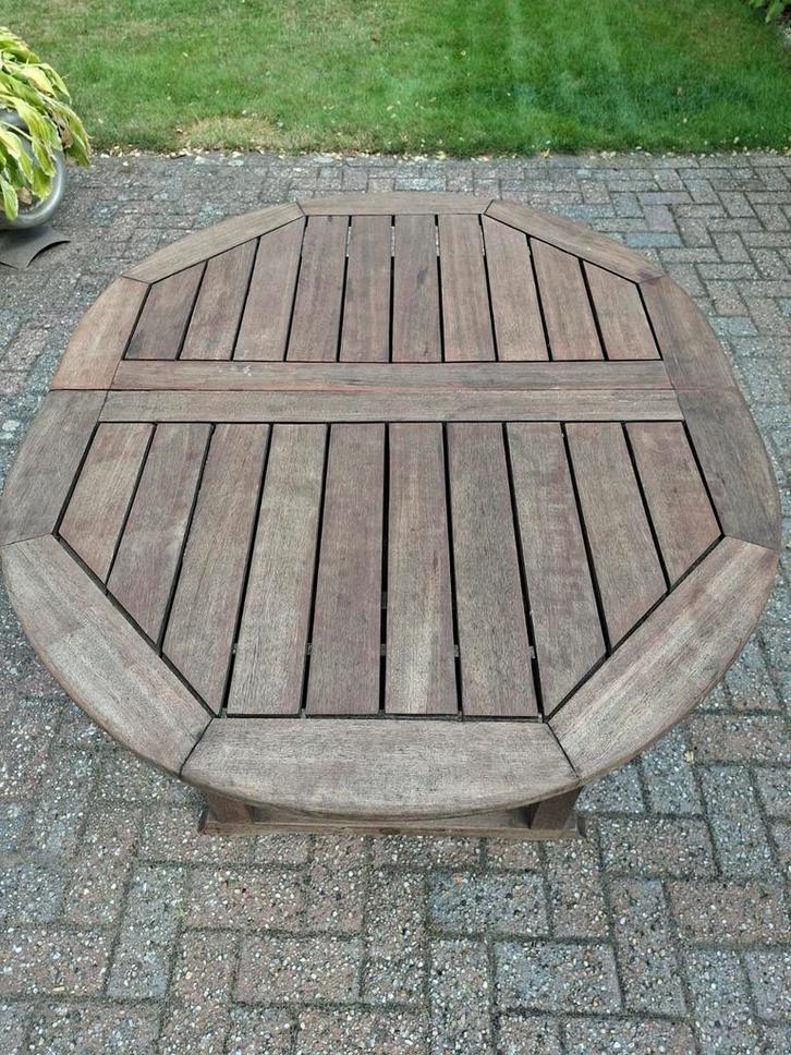 Uitschuifbare hardhouten tuintafel, Tuin en Terras, Tuintafels, Gebruikt, Ovaal, Hout, Ophalen