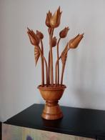 Kunst hout vaas met tulpen bloemen, Antiek en Kunst, Ophalen of Verzenden