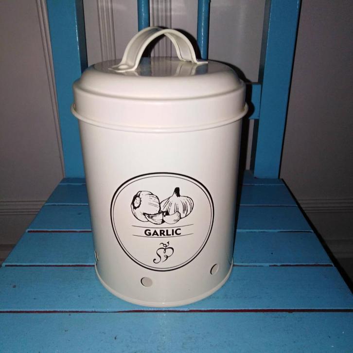 Garlic / knoflook potje van metaal, Huis en Inrichting, Keuken | Keukenbenodigdheden, Gebruikt, Ophalen