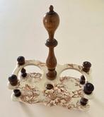 Antieke Salins porseleinen/houten houder olie- en azijnstel, Ophalen of Verzenden