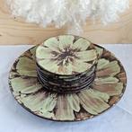 Vintage set gebaksbordjes potterie bruin groen fat lava, Antiek en Kunst, Ophalen of Verzenden