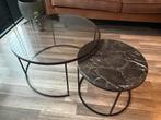 Salontafel marmer en gerookt glas, Huis en Inrichting, Ophalen, 100 tot 150 cm, Rond, 50 tot 100 cm