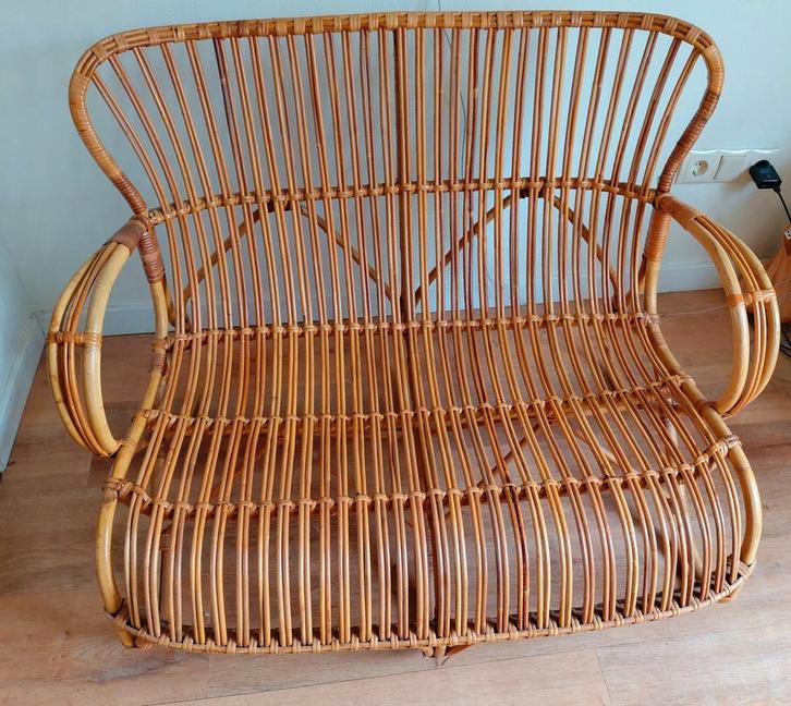 Vintage Rotan Bankje - Eyecatcher voor je Interieur!, Huis en Inrichting, Banken | Sofa's en Chaises Longues, Zo goed als nieuw