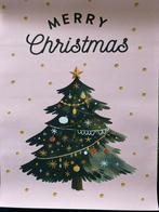 Canvas poster kerst roze met kerstboom Merry Christmas 30x40, Ophalen of Verzenden, Nieuw