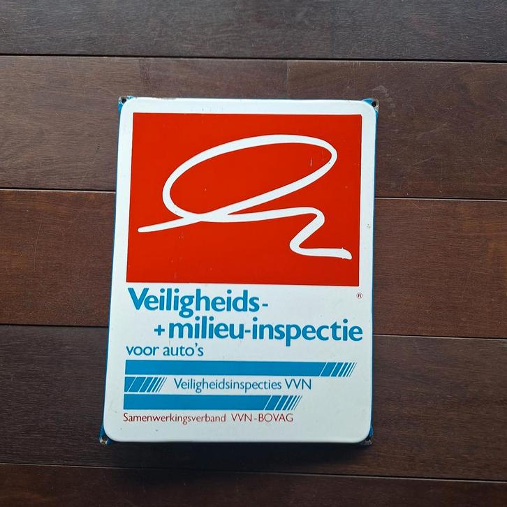 Emaille Bovag/VVN Veiligheidsinspectie Bord Langcat, Verzamelen, Merken en Reclamevoorwerpen, Gebruikt, Reclamebord, Ophalen of Verzenden